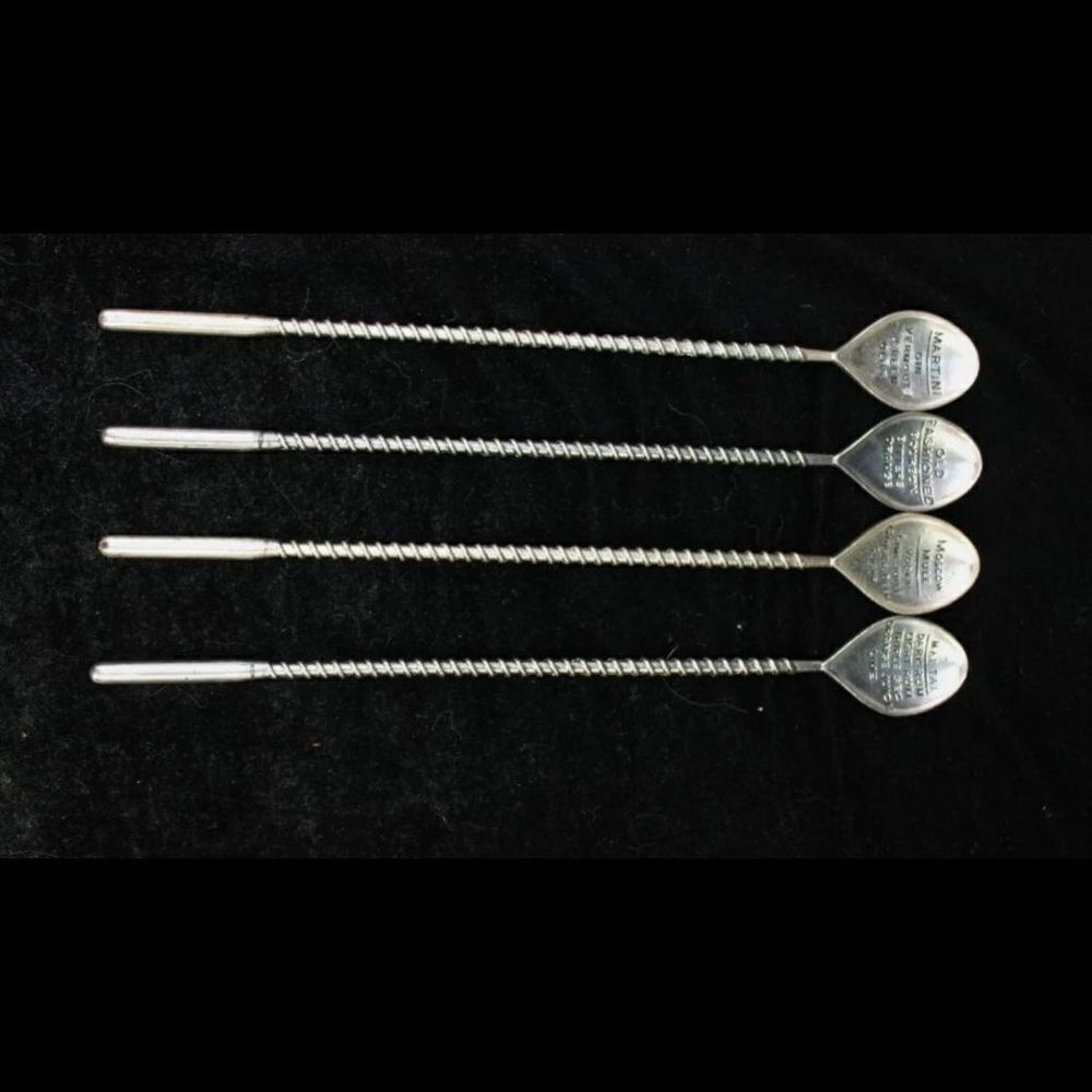 Barware Set Of 4 Recipe Cocktail Spoons Old Fashioned Mai Tai Moscow Mule Martin